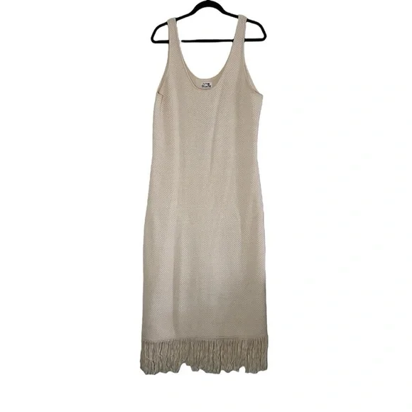 NWT Future Collective Sleeveless Knit Fringed Hem Dress Beige Women’s Size XXL - Picture 2 of 10